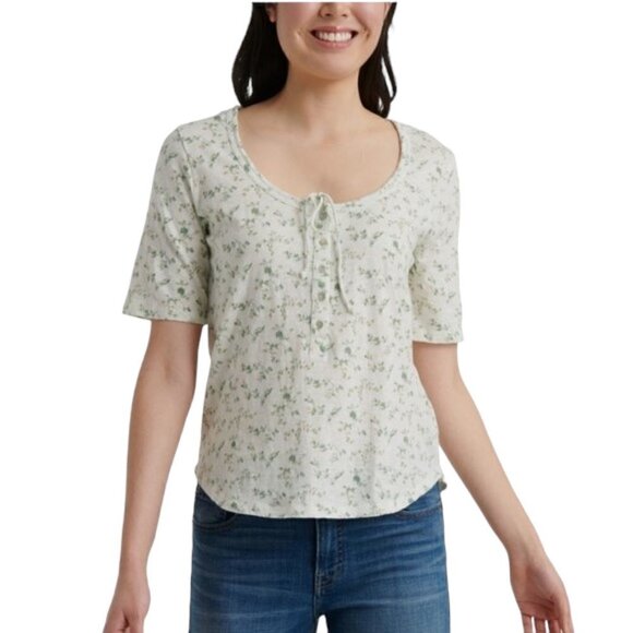 LUCKY BRAND Floral Tie Neck Top - Size Medium - Picture 1 of 9